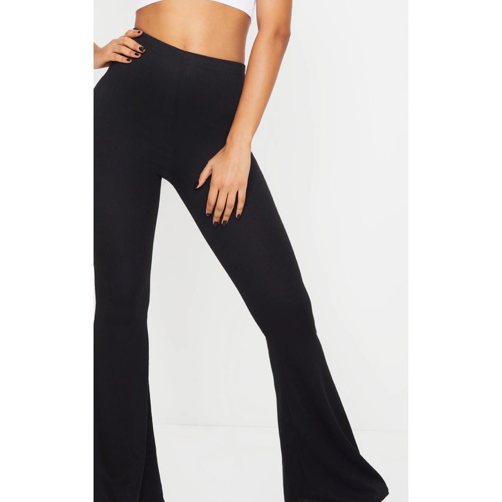 Black Ribbed Flared Trousers - Picture 4 of 5